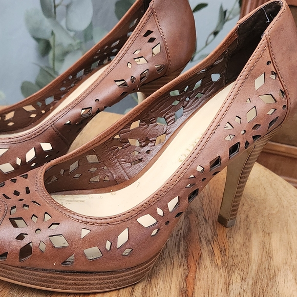 Franco Sarto Brown Floral Cutout Heels - Picture 1 of 3